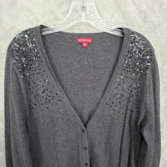 Merona Cardigan Sweater Bundle XXL Black White Grey Stripe Bling Button Up Knit - Picture 4 of 13